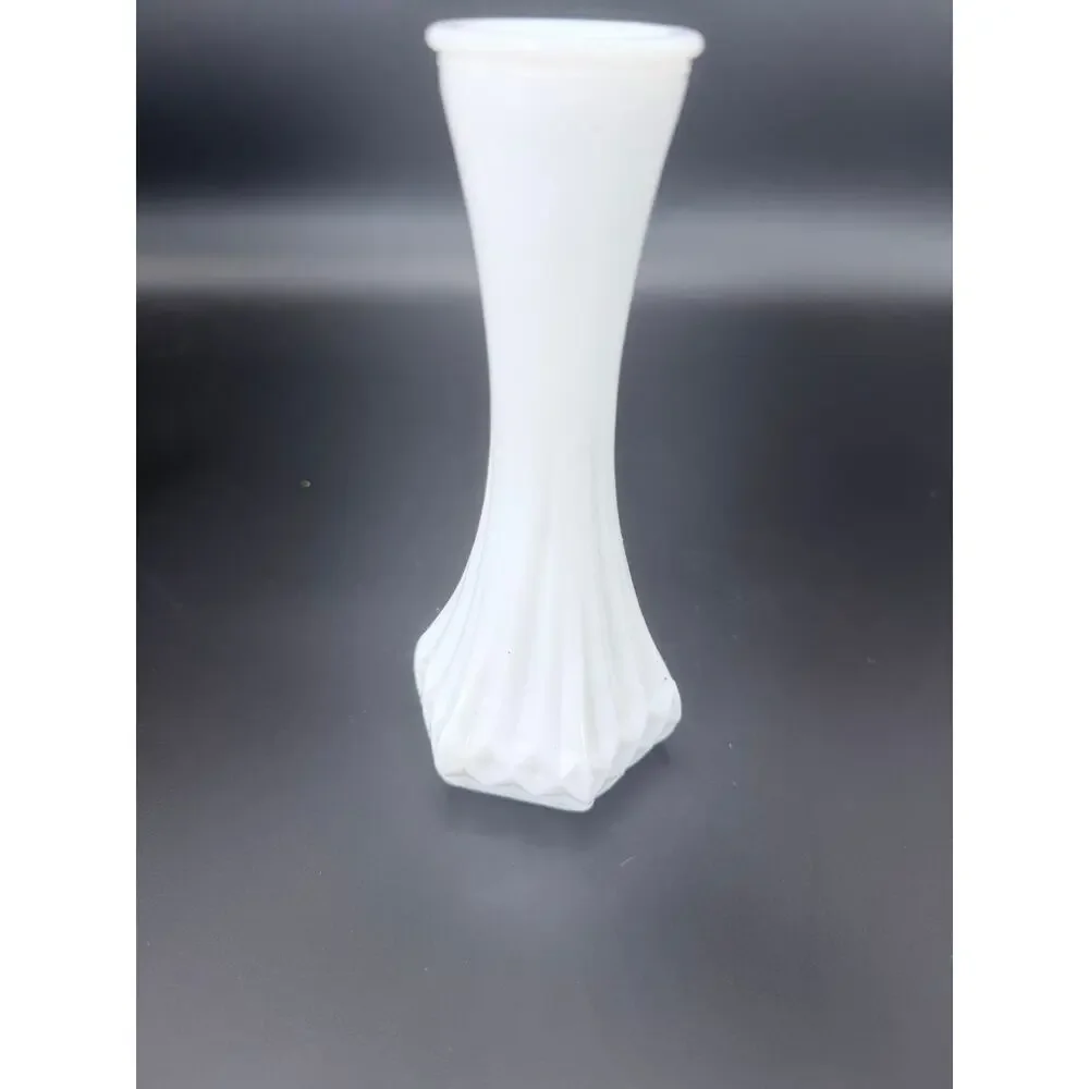 Vintage Hoosier Glass 4063-C White Milk Glass 6” Ribbed Diamond Bud Vase